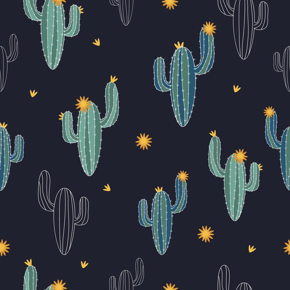 Hand drawn cactus pattern vector