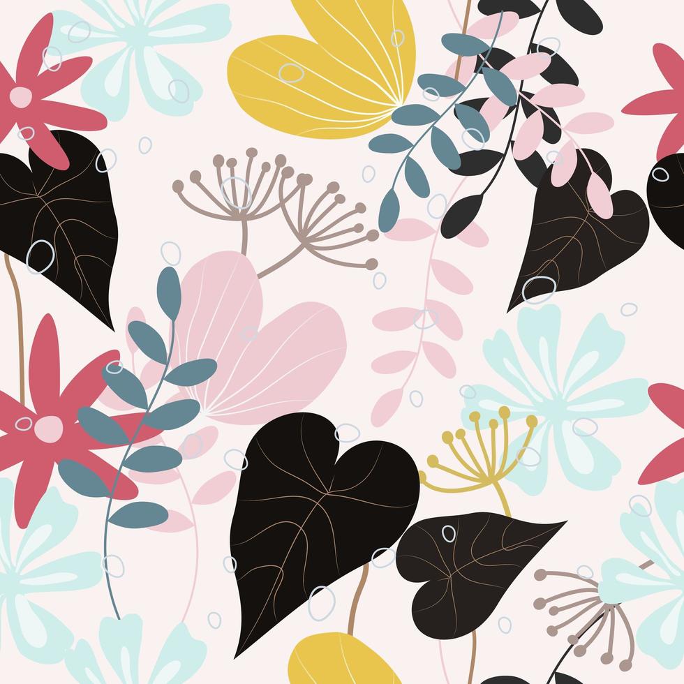 Seamless sweet flower and leaves patterns vector
