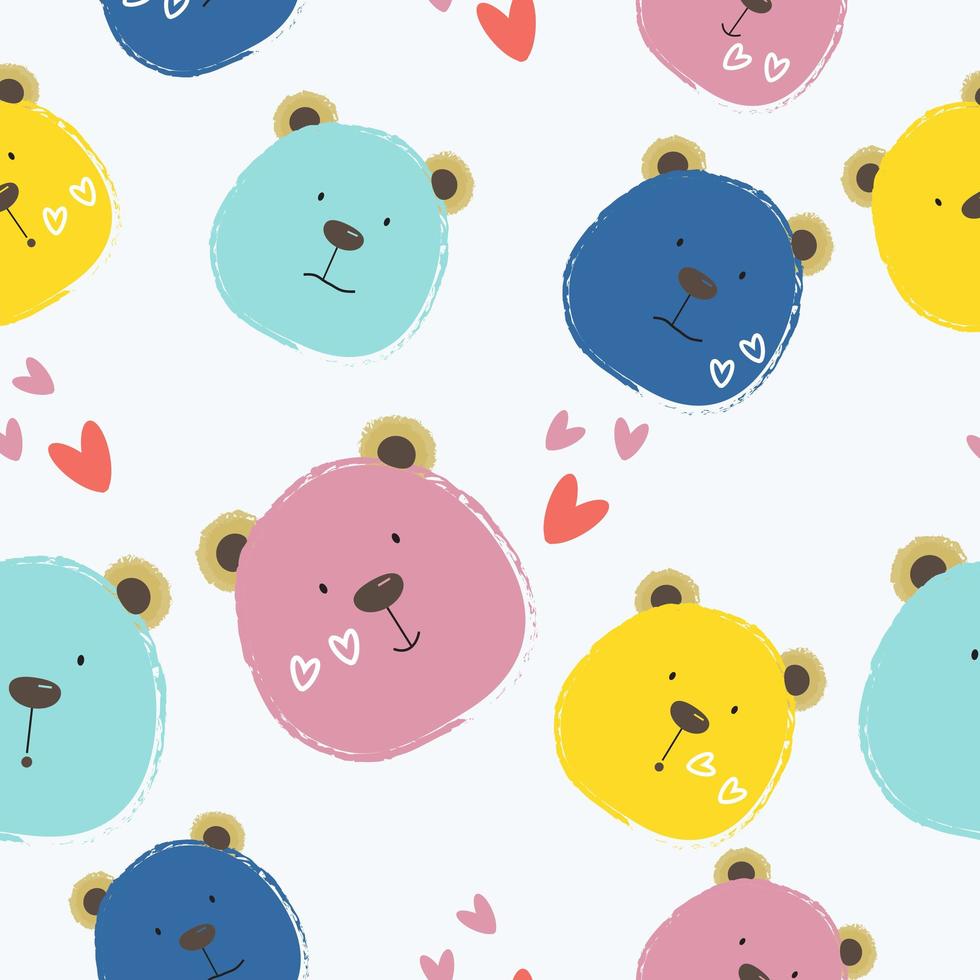 Cute hand drawn bear cartoon pattern vector