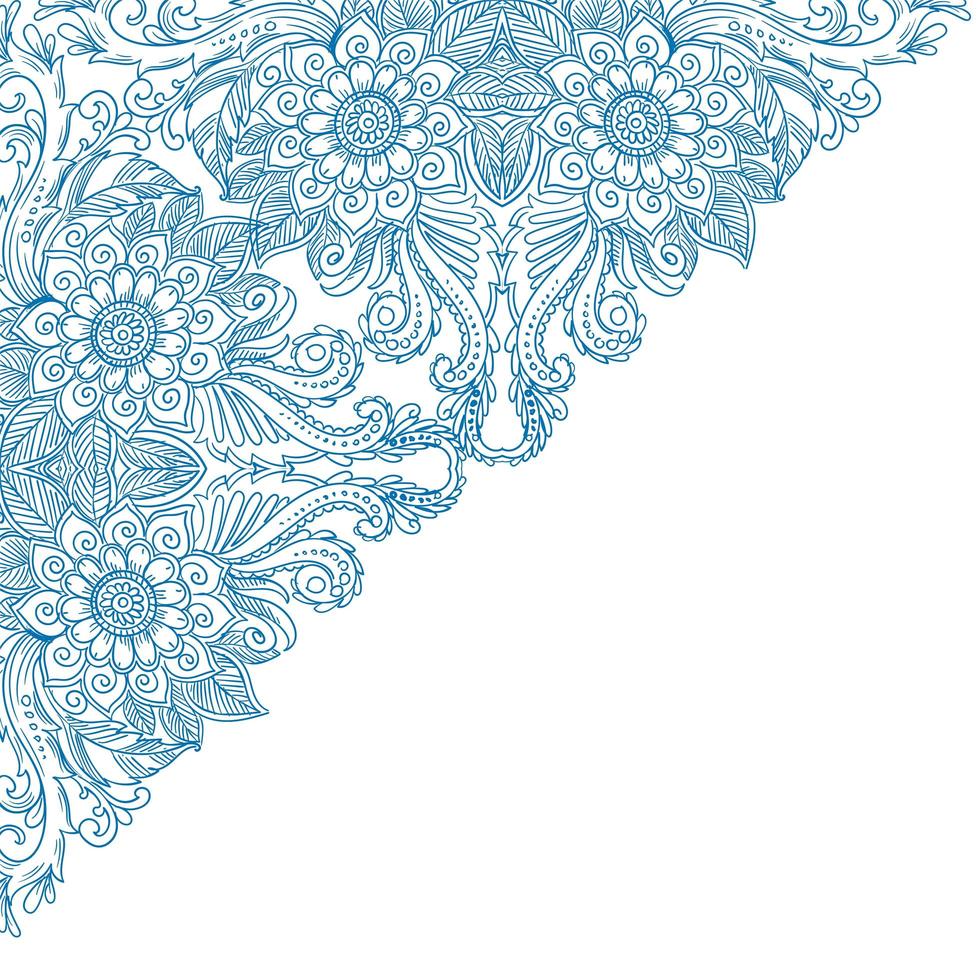 patrón de esquina floral azul artístico vector