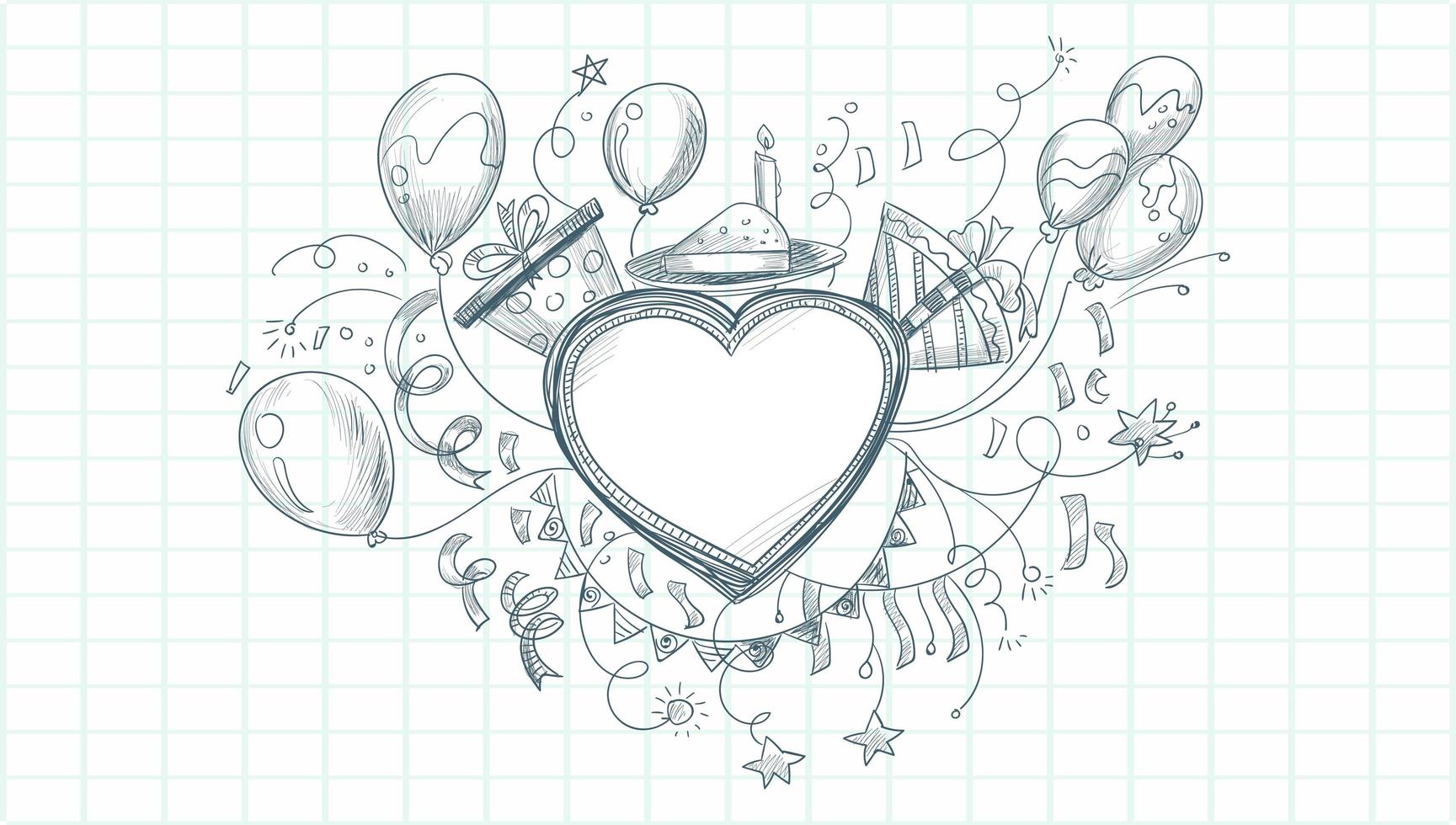 Happy birthday sketch celebration with heart shape vector