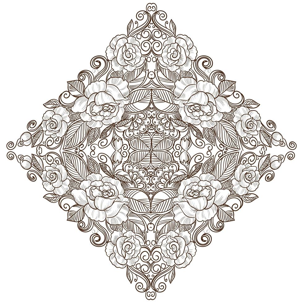 mandala floral de diamante decorativo dibujado a mano vector