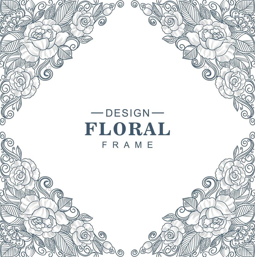 Decorative sketch floral pattern diamond frame vector