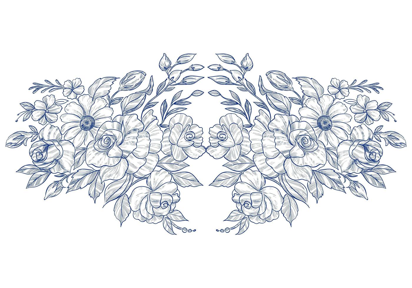 Hand draw blue botanical floral card on white vector