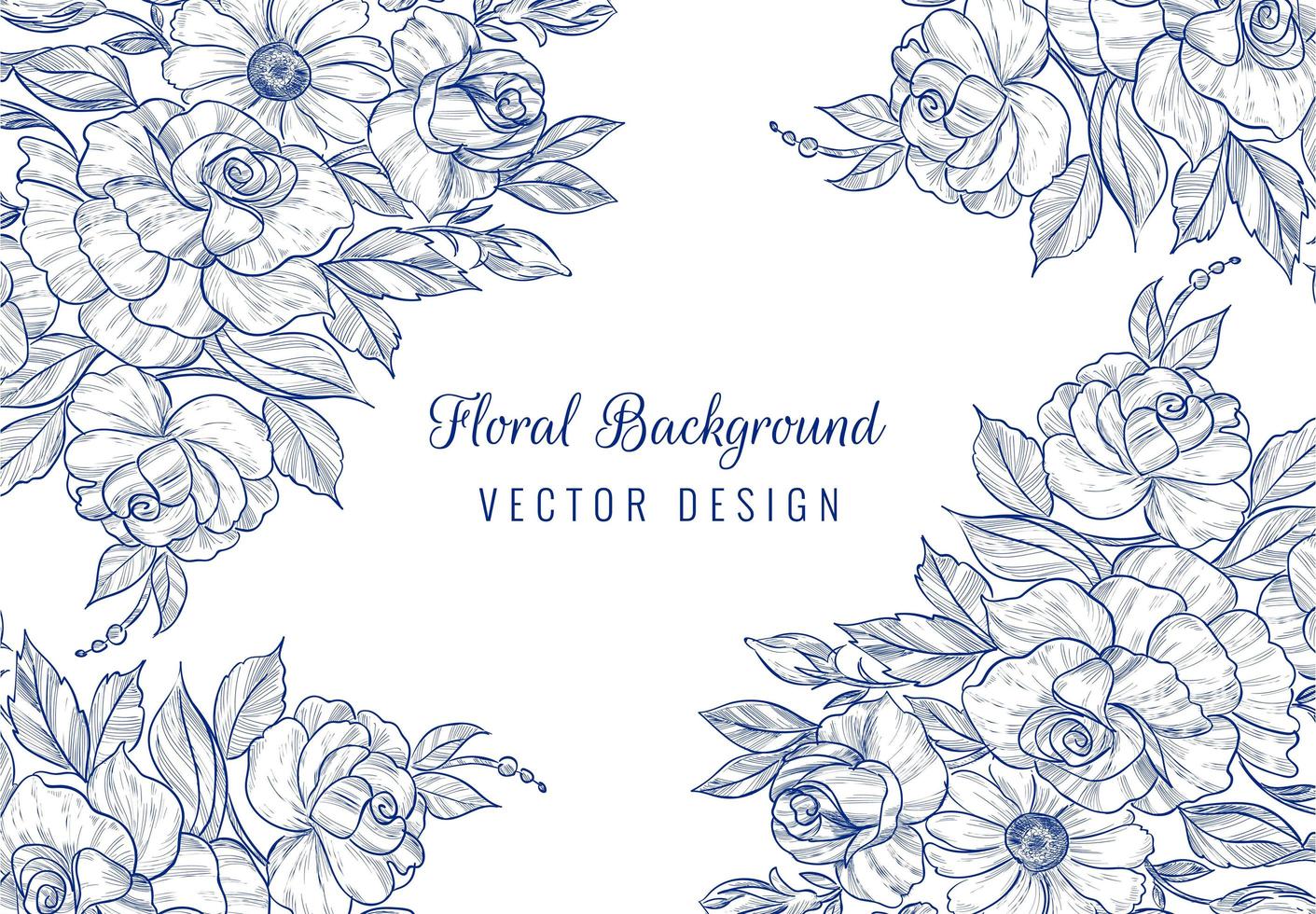 dibujado a mano tarjeta floral botánica azul sobre blanco vector