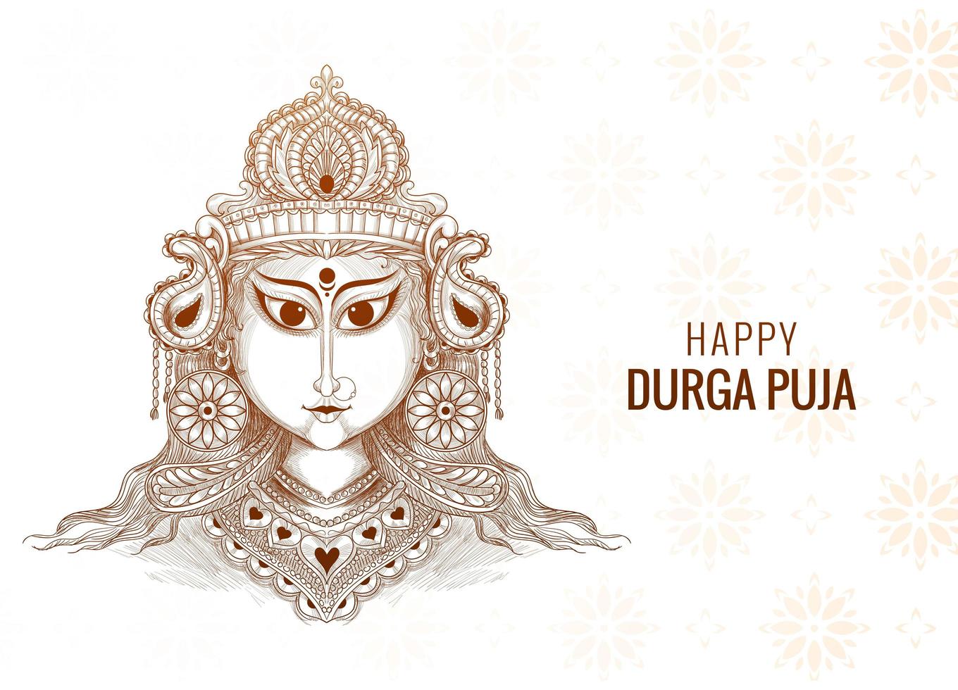 Happy durga puja decorative sketch  design vector