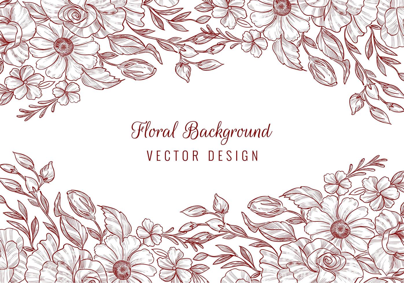 elegante marco de tarjeta floral boceto rojo decorativo vector