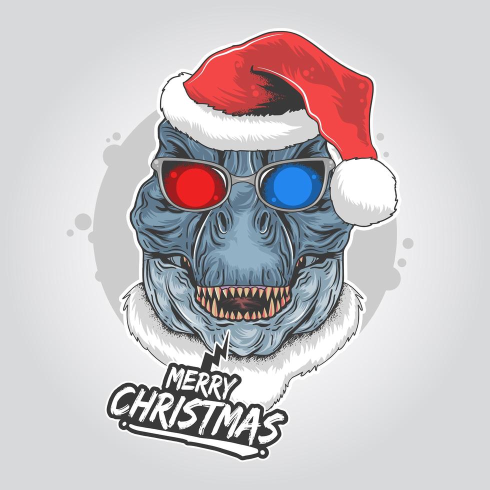 Merry Christmas design with dinosaur wearing Santa hat  vector