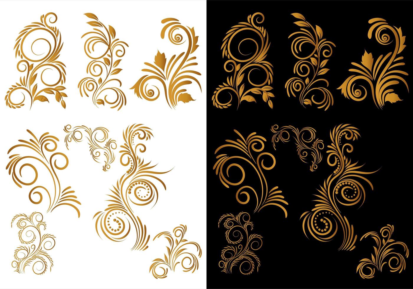 artístico conjunto floral decorativo dorado vector