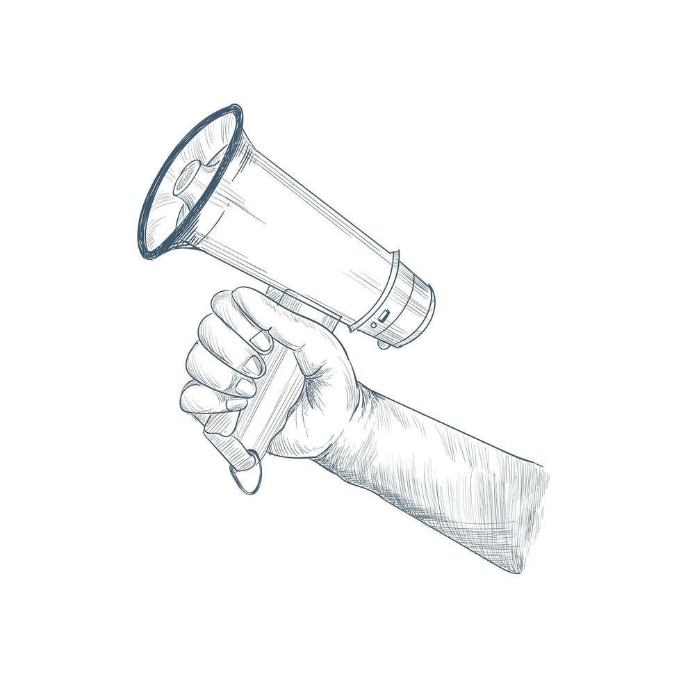 Sketch of hand holding megaphone vector