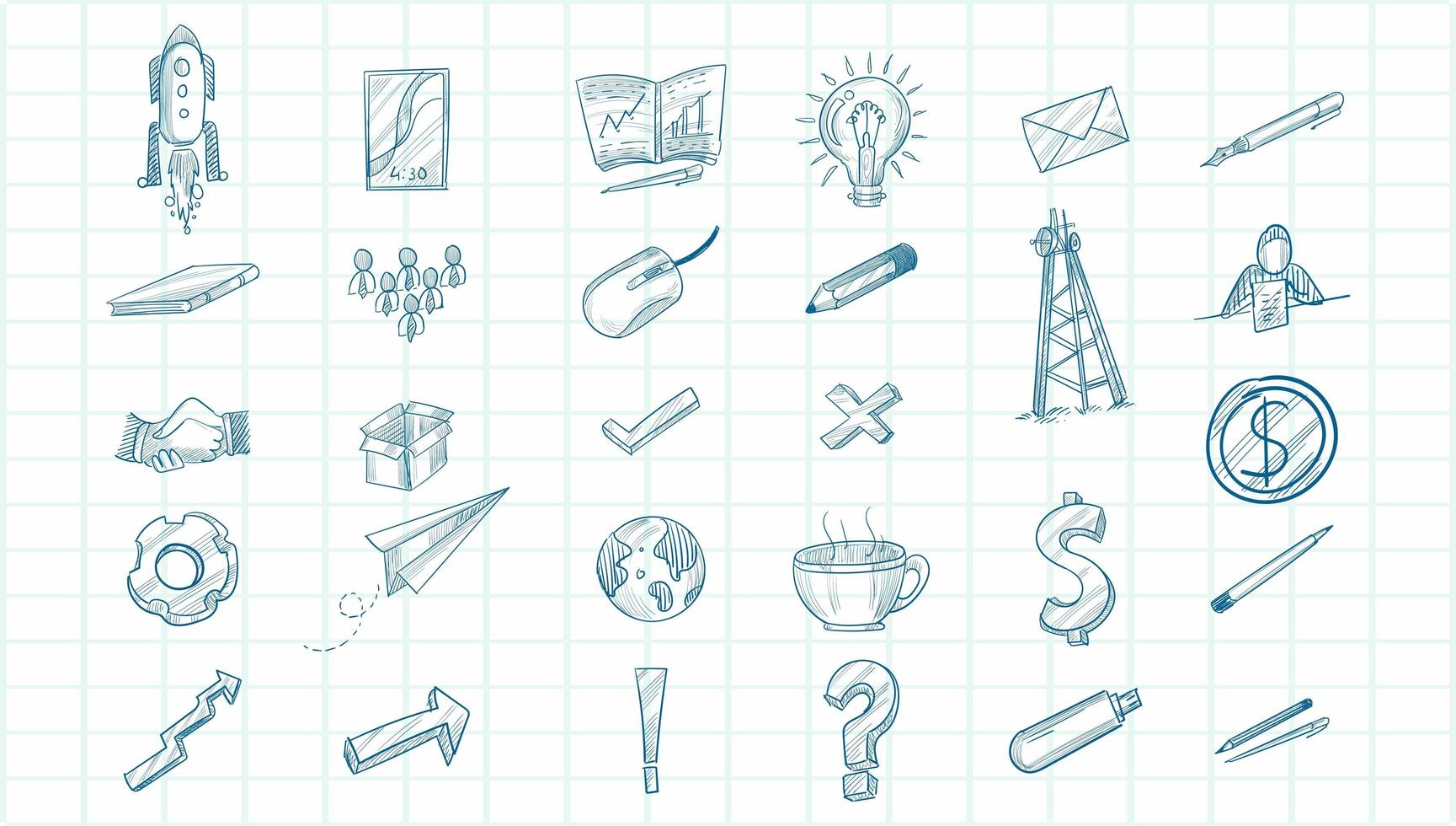 Technology sketch icon set vector