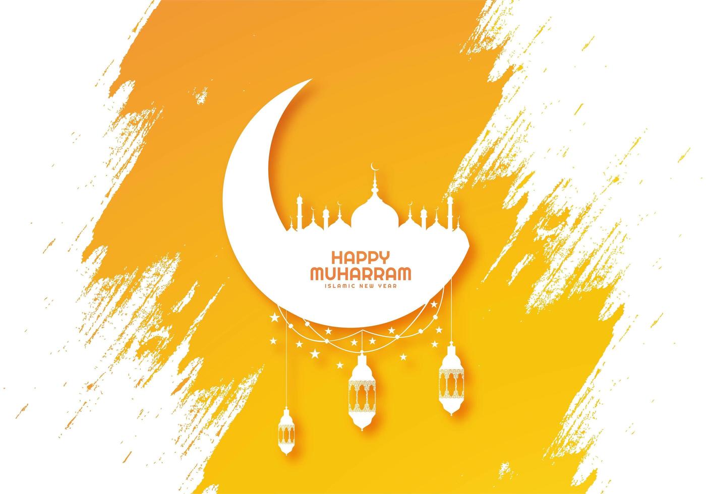 Yellow orange grunge style Happy muharram holiday card vector