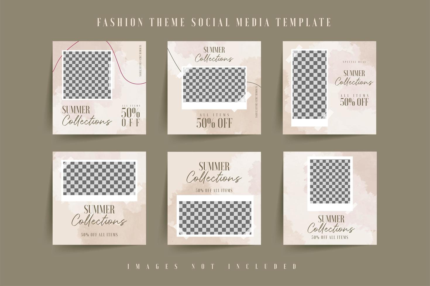 Social media post template watercolor brown vector