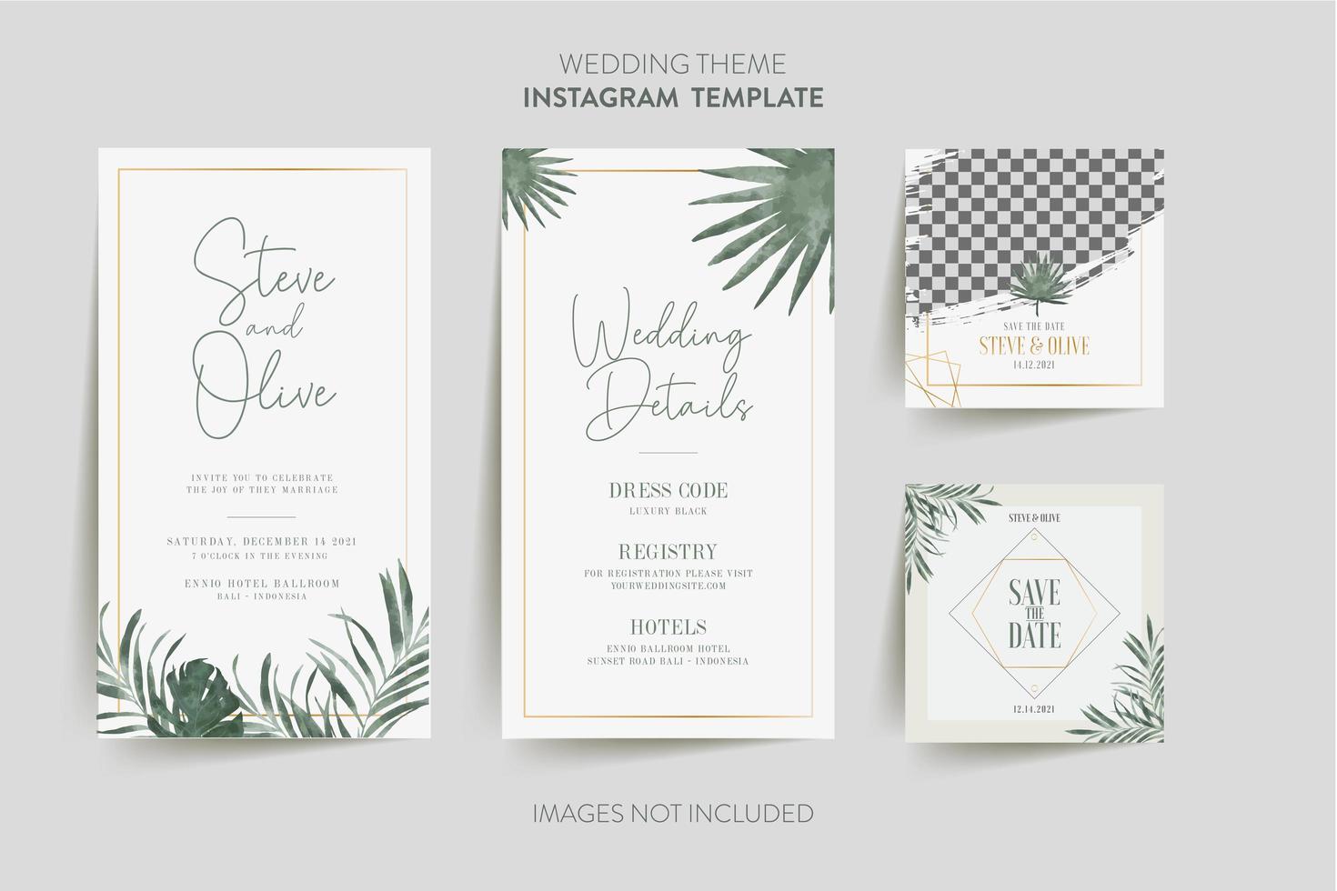 Wedding invitation card with tropical flower vector