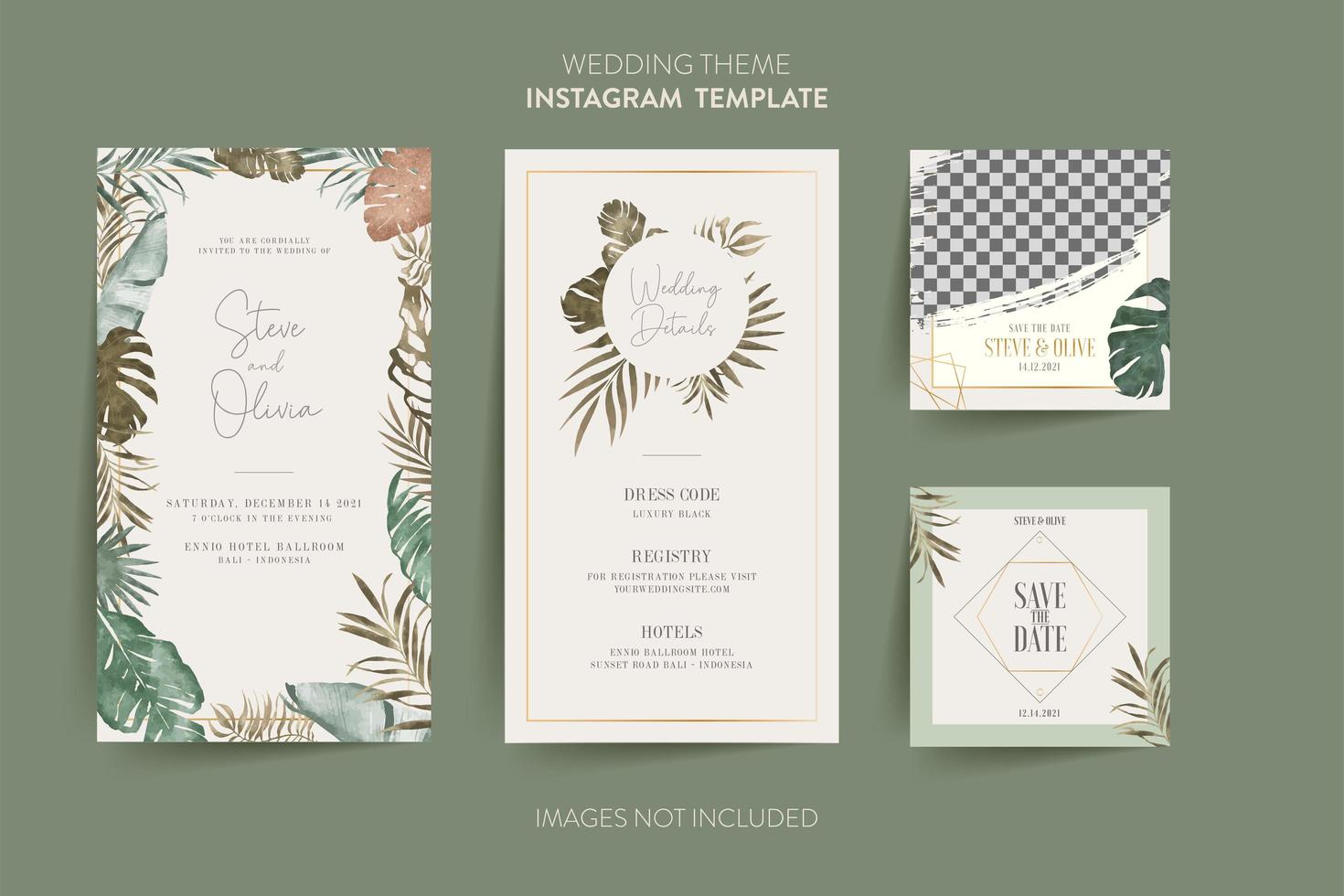 Sage wedding invitation with tropical flower  vector