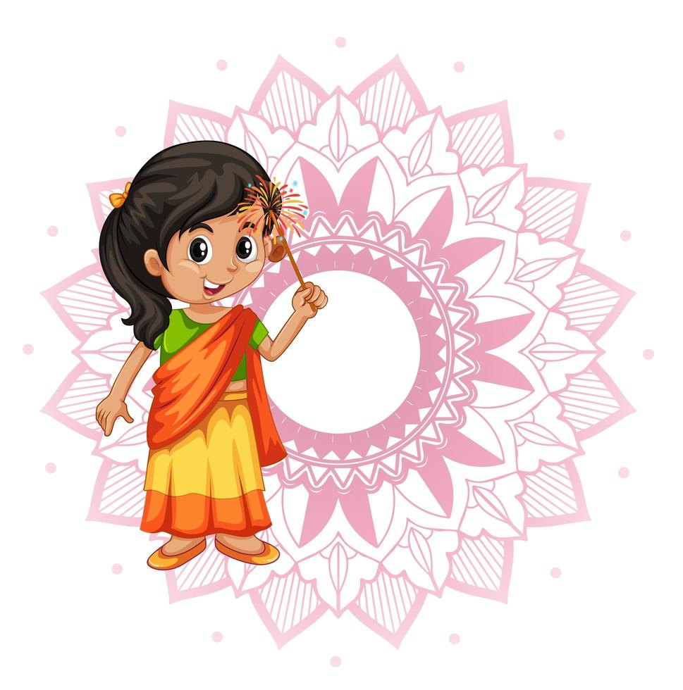 Little Girl Background Design with Pink Mandala Pattern vector