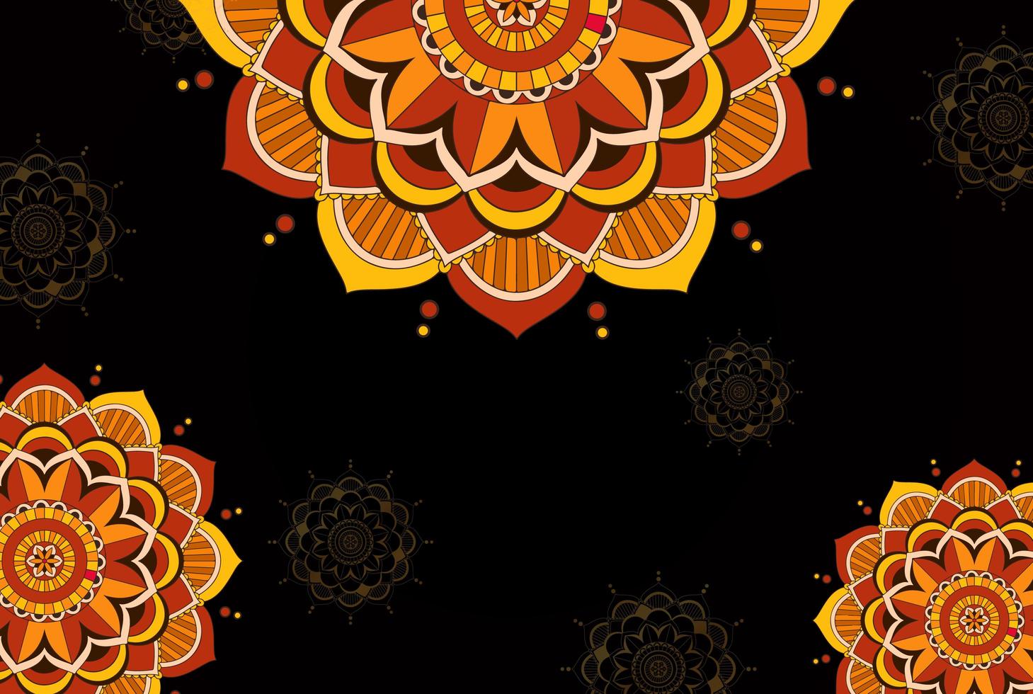 plantilla de fondo negro, naranja con patrón de mandala vector