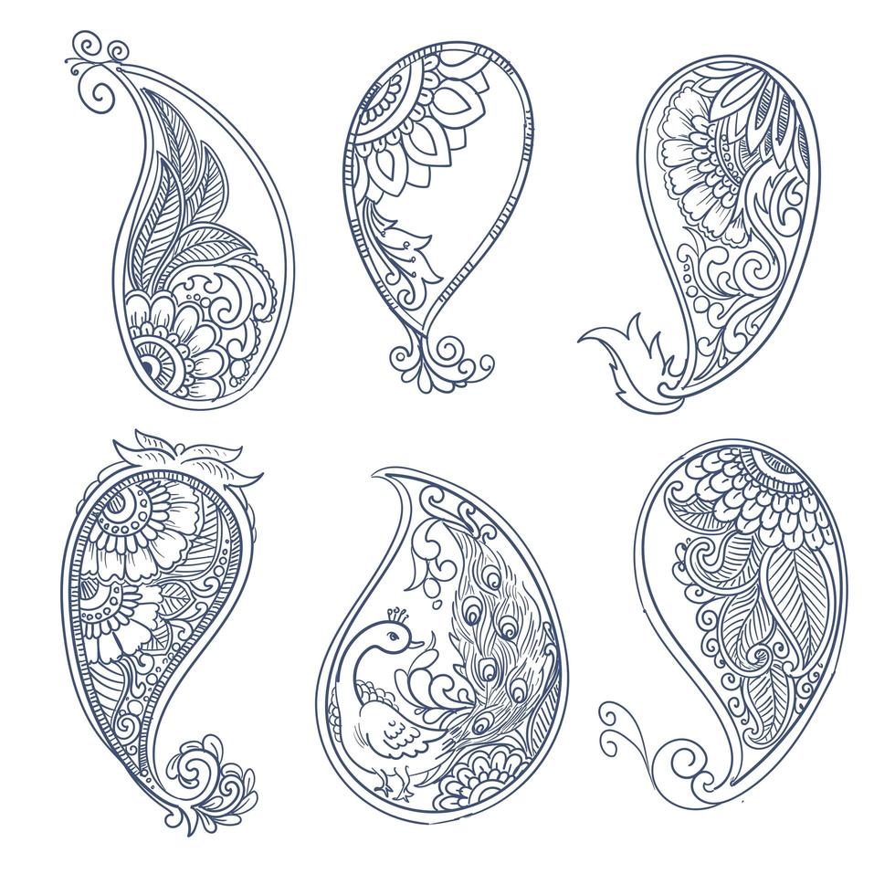 Dibujar a mano decorativo conjunto de paisley. vector