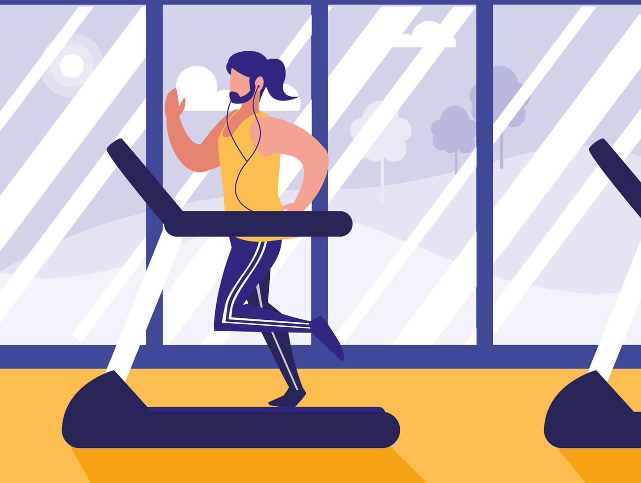 Man with runner machine in gym vector