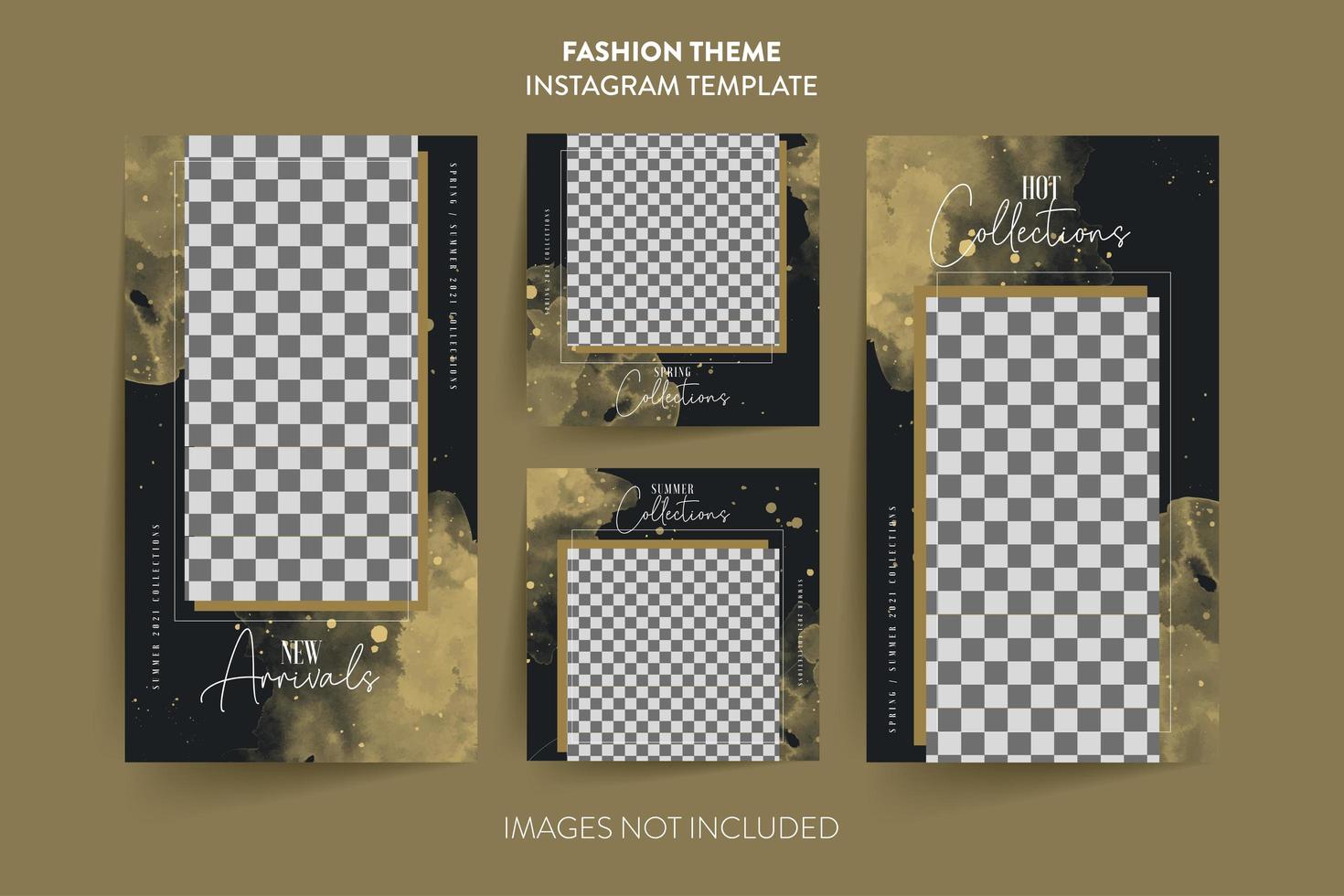 Social media post template dark gold collection vector