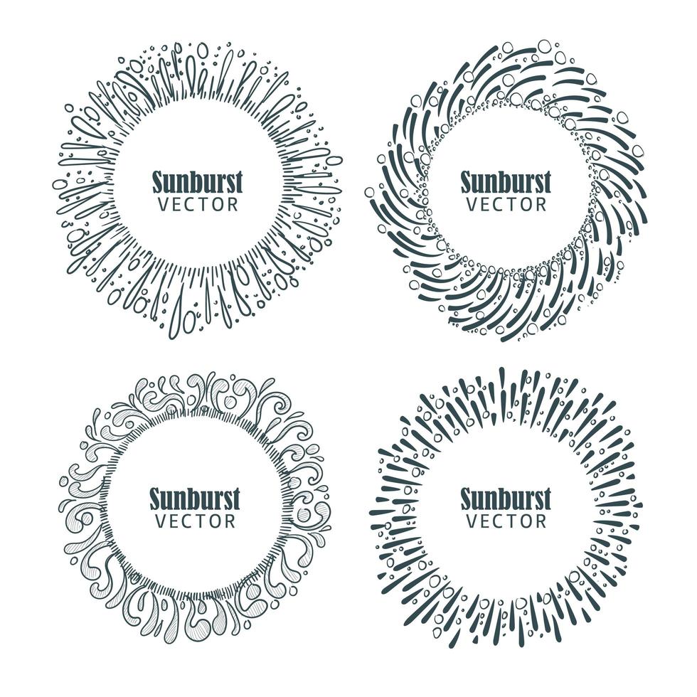 Hand drawn collection of sunburst designs vector