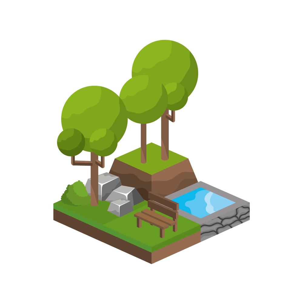 Isometric trees and water source design vector