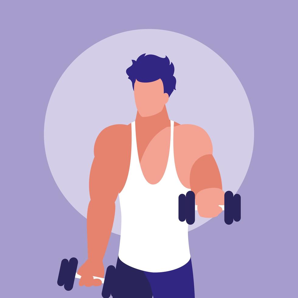 Young man lifting dumbbells avatar character vector