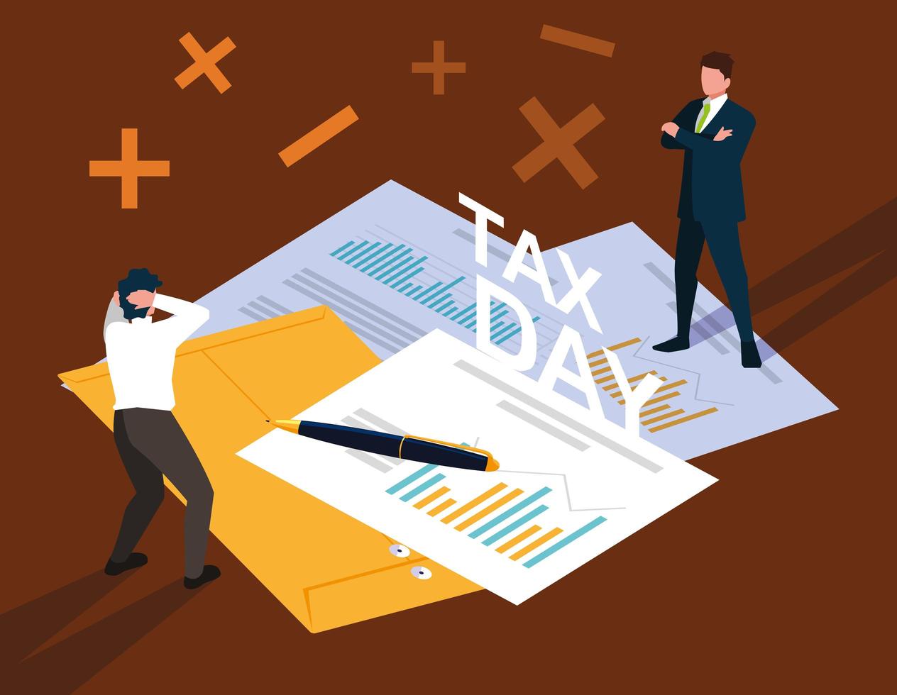 Businessmen in tax day with statistic documents vector