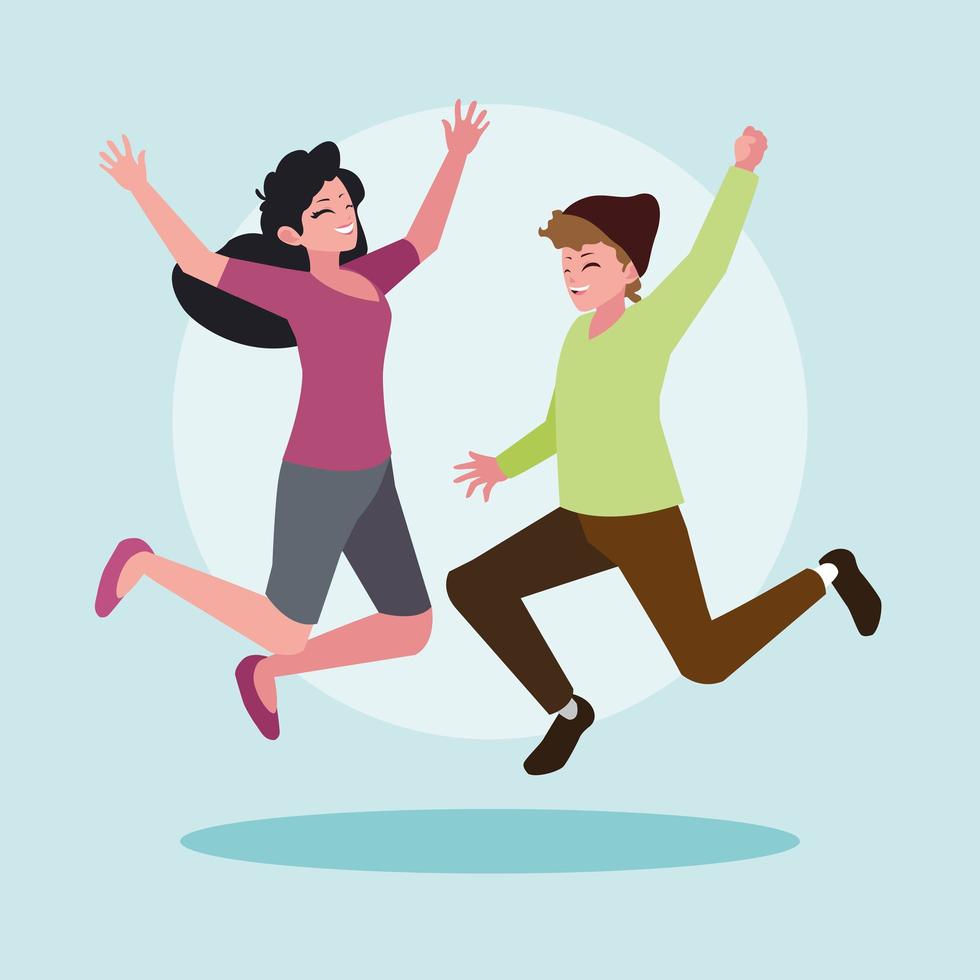 Young couple celebrating with hands up vector
