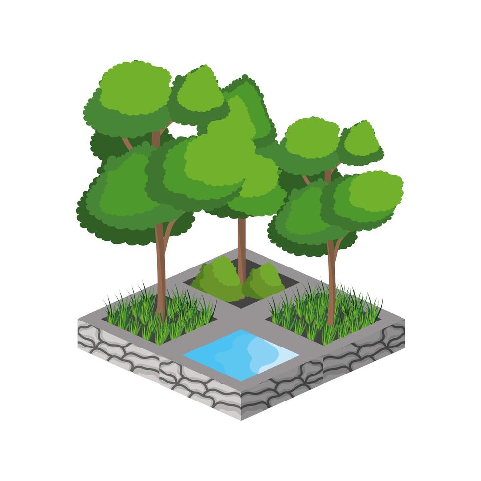 Isometric trees and water source design vector