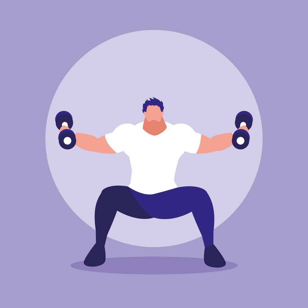 Young man lifting dumbbells avatar character vector