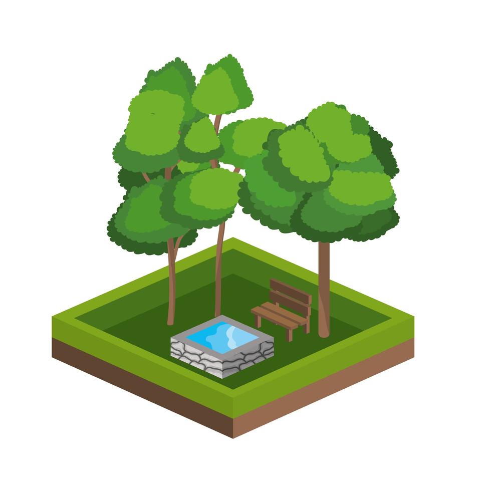 Isometric trees and water source icon vector