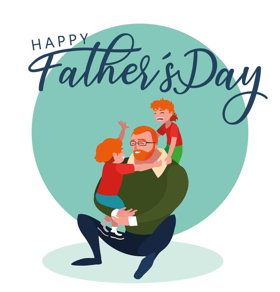 Happy father day card with dad and children vector