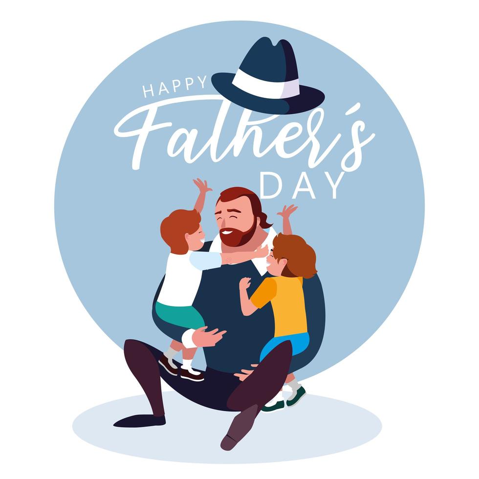 Happy father day card with dad and children vector