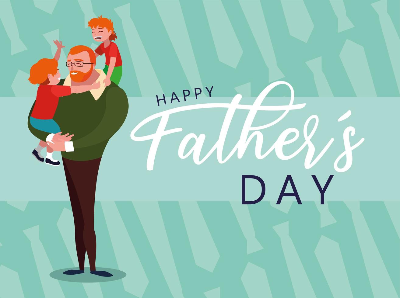 Happy father day card with dad and children vector