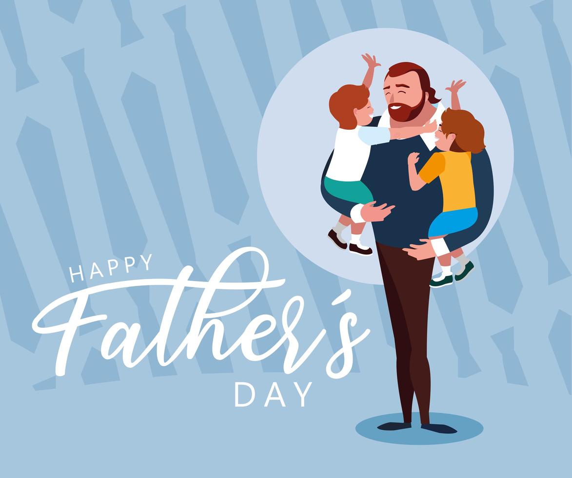 Happy father day card with dad and children vector