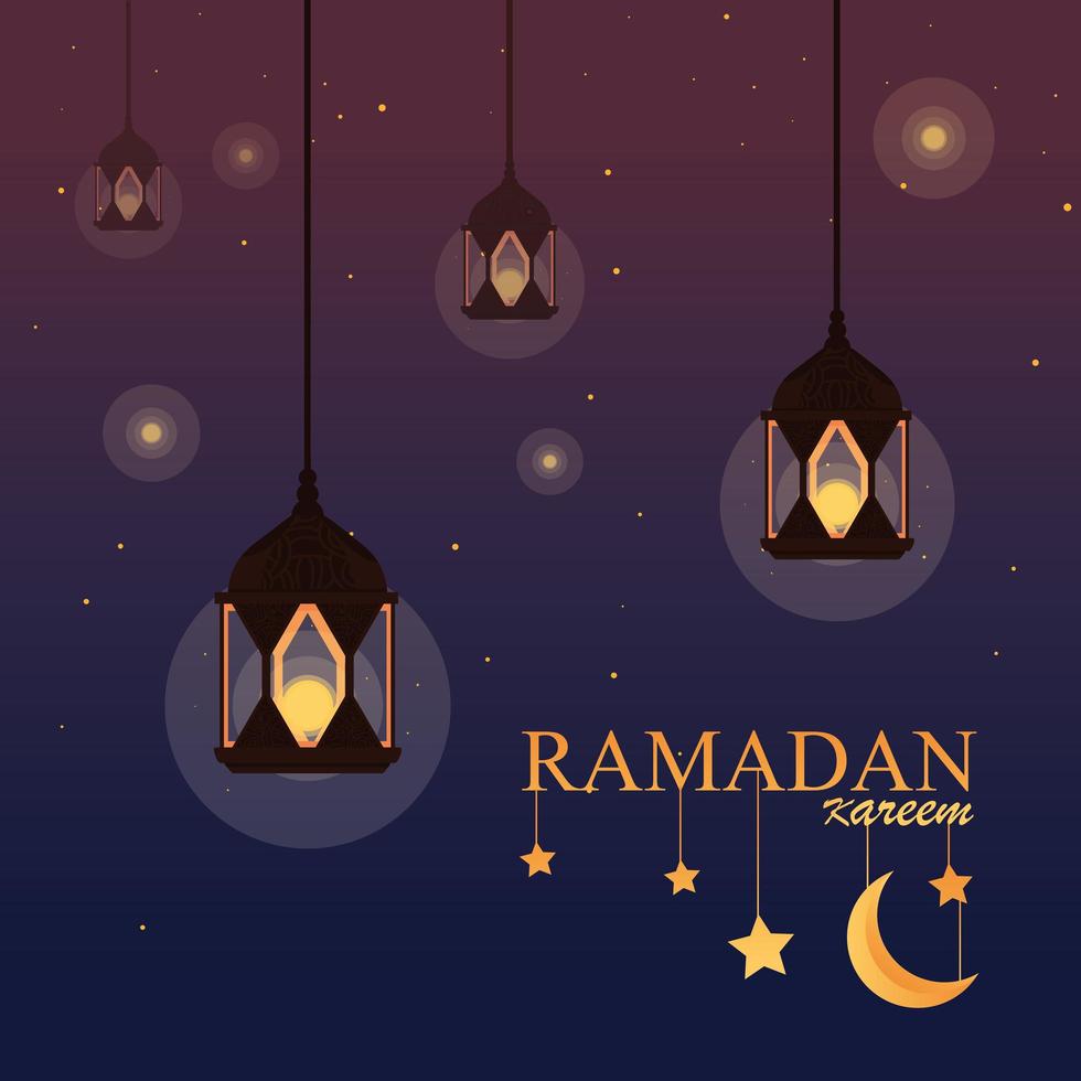 Ramadán kareem lámparas colgantes tradicionales vector