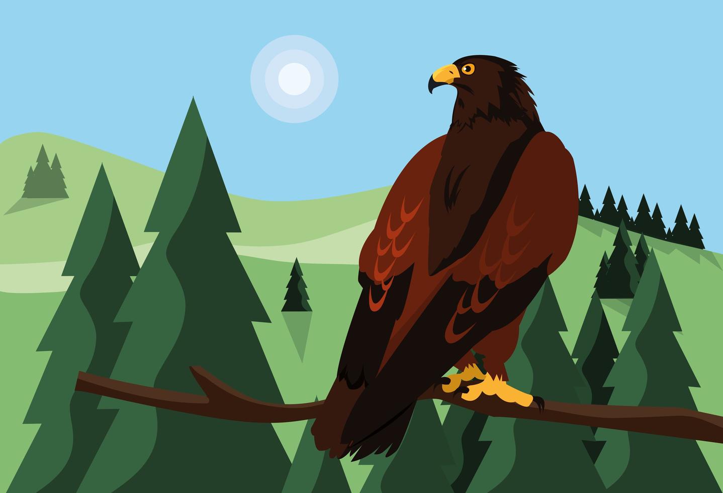 Imposing hawk in the branch with landscape vector