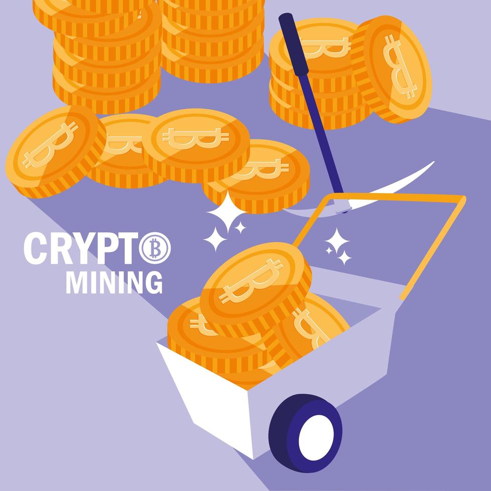 Crypto mining bitcoin icons vector
