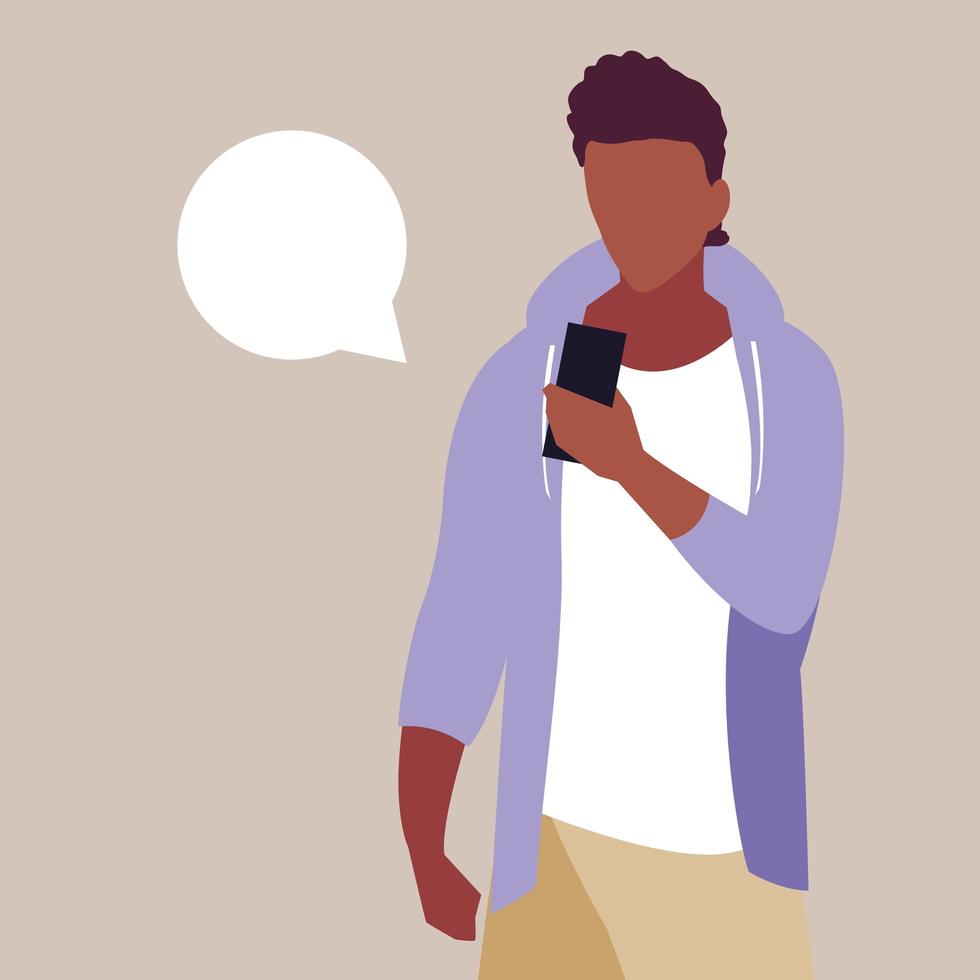 Young man afro using smartphone with speech bubble vector