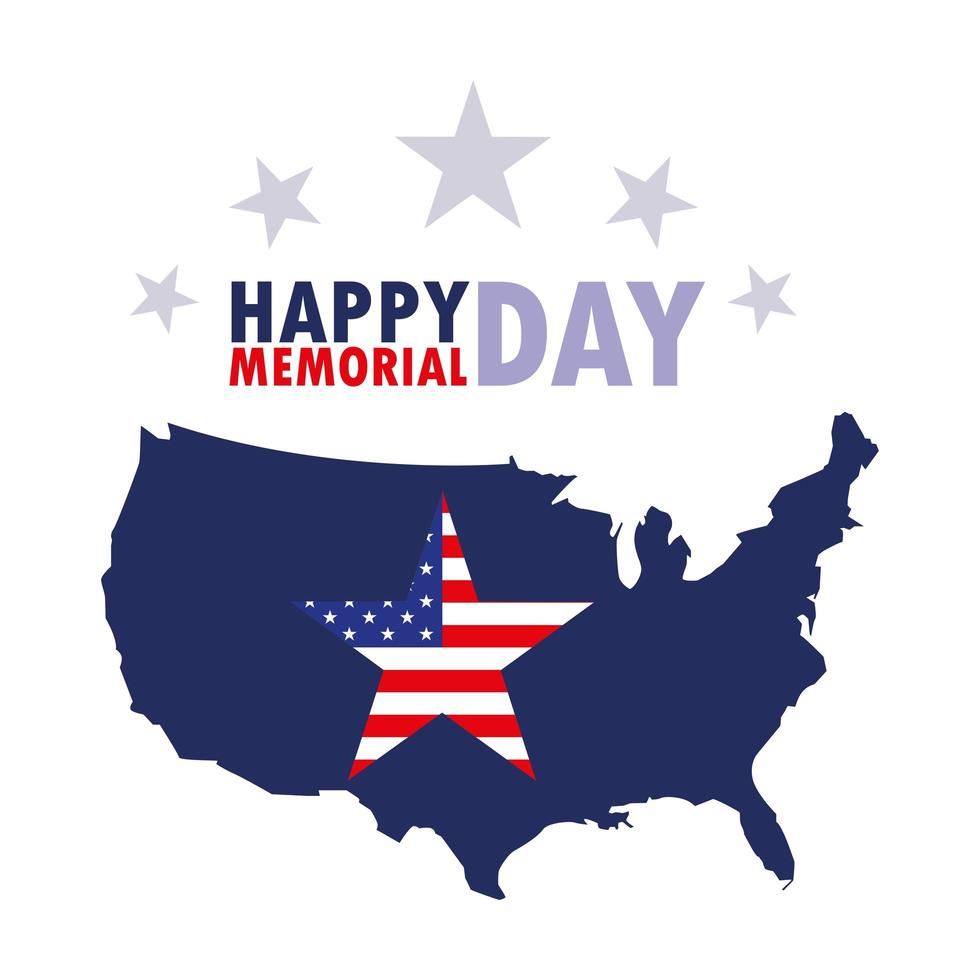 Happy memorial day card with USA flag and map  vector