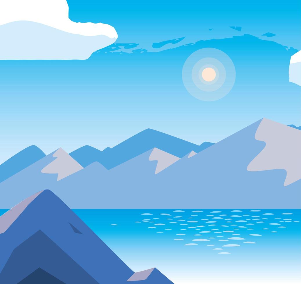 Landscape with lake scene icon vector