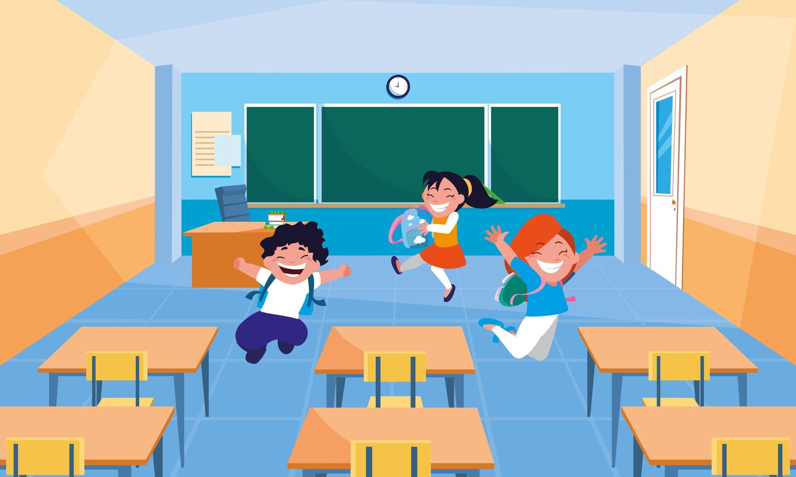 Little students kids in the classroom vector