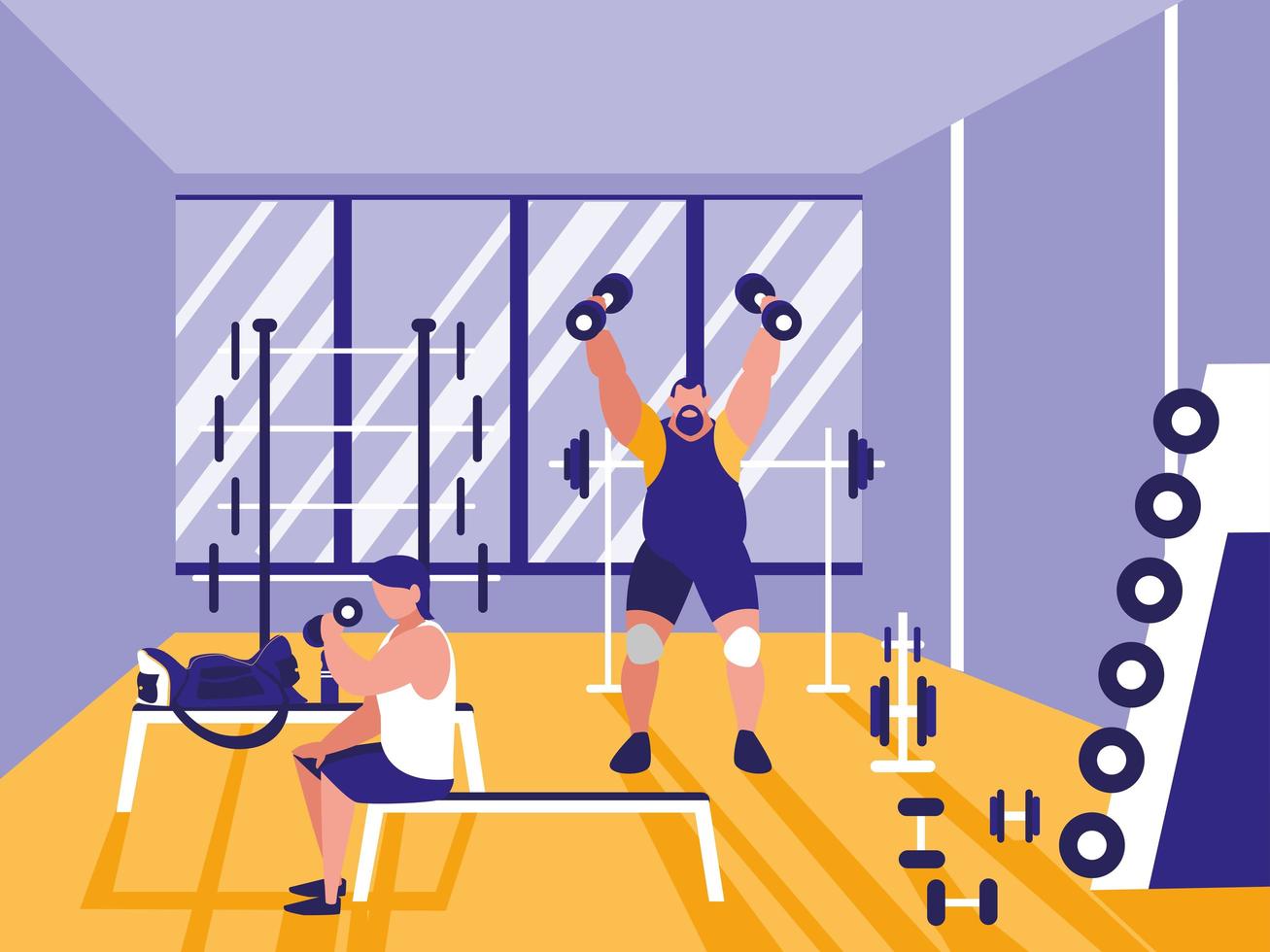 Men lifting weights in gym icon vector