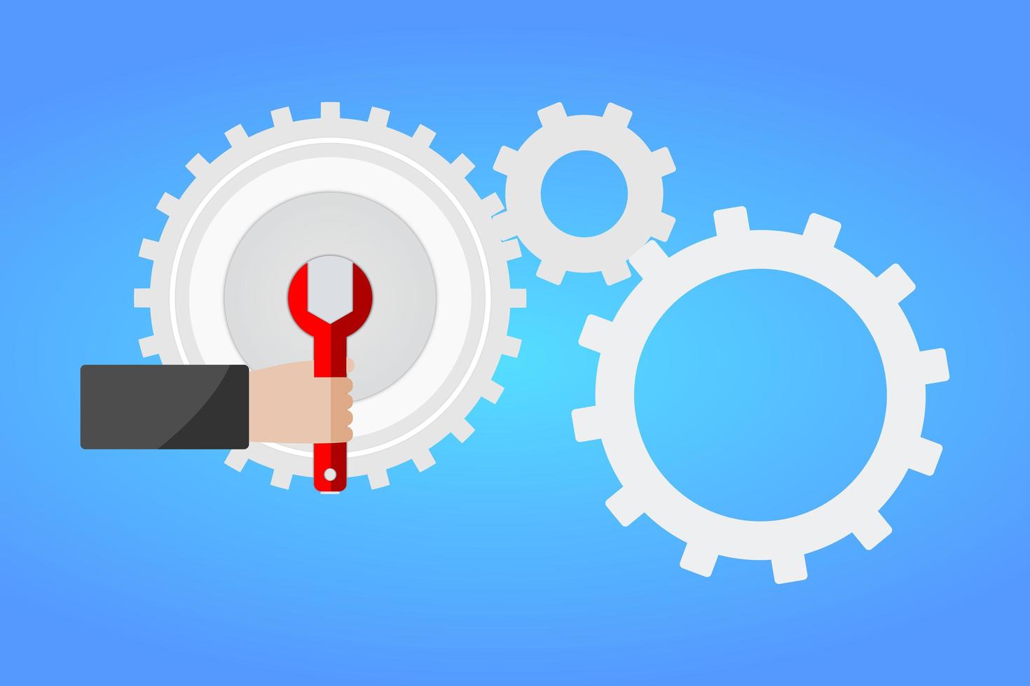 Hand holding red wrench for setting gear vector