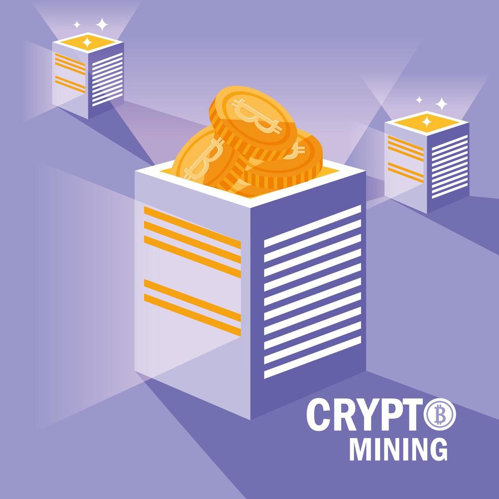 Crypto mining bitcoin icons vector