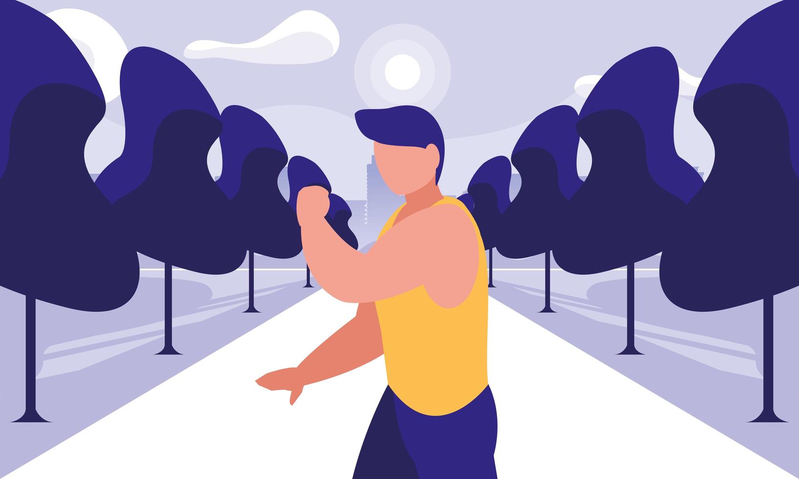 Young man practicing outdoor gym vector