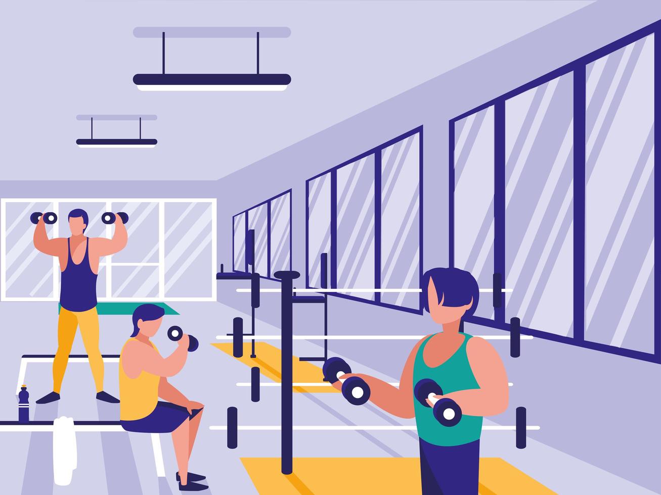 Men lifting weights in gym icon vector