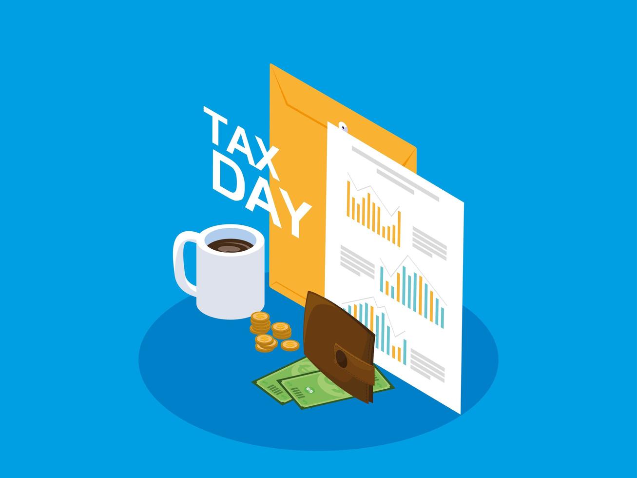 Tax day with manila envelope and business icons vector