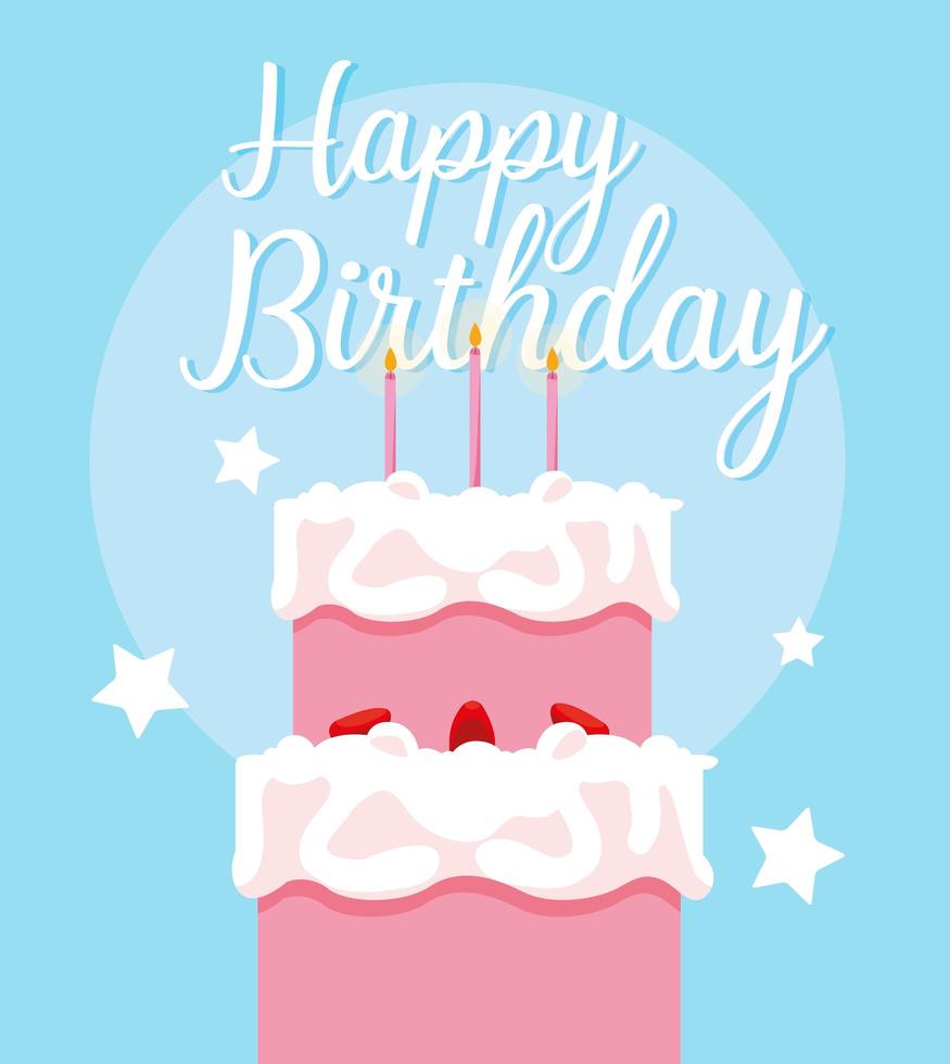 tarjeta de feliz cumpleaños con pastel dulce y velas vector
